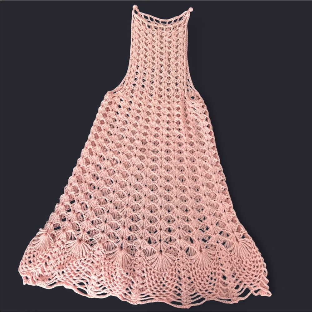 Pastel Pink vintage handmade crochet midi dress